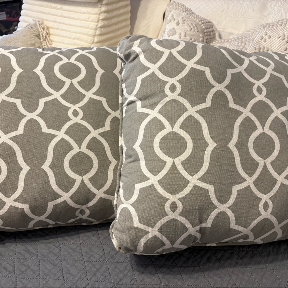Gray and White Patterned Throw Pillows